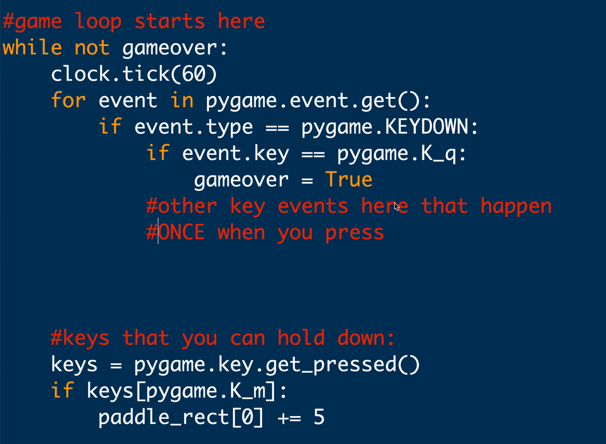 The Game Loop: Key and Mouse Events